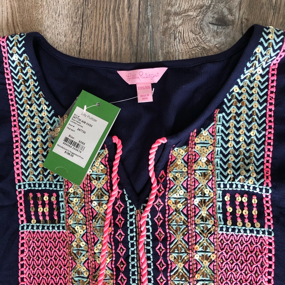 Lilly Pulitzer embroidered cover up. Navy Pink NWT